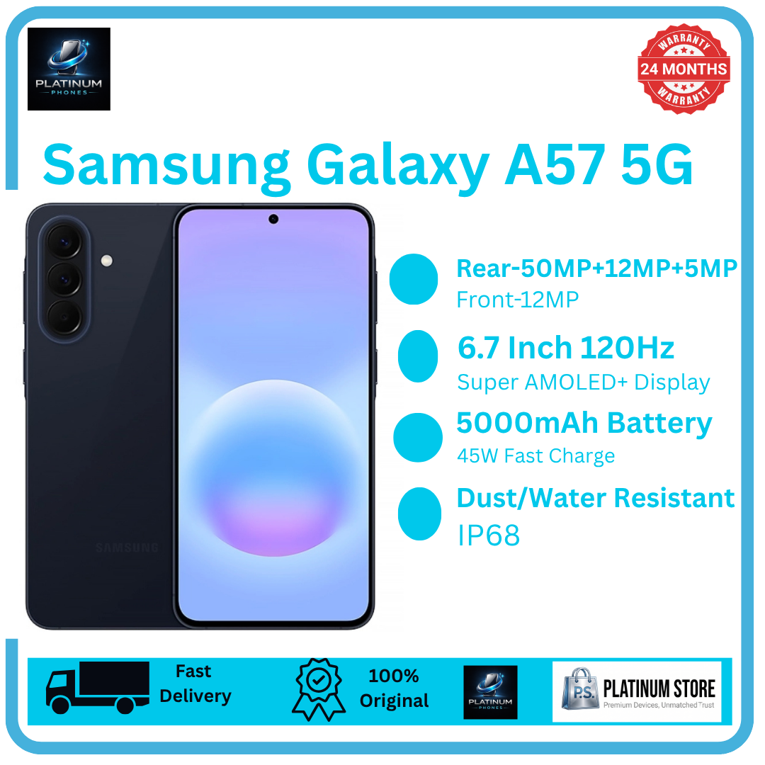 Samsung Galaxy A57 5G 256GB+16(8+8)GB Super AMOLED+ Display 6.7" (50+12+5)MP Super Clear-Camera 5000mAh Battery 45W Fast Charging Dual e-SIM Support Under-Display Fingerprint Galaxy AI Smartphone