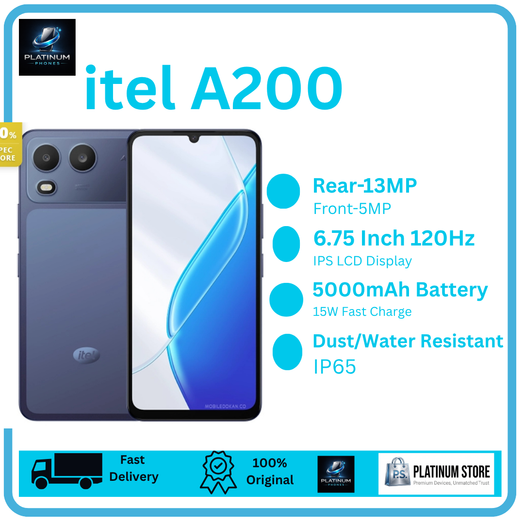 [Anniversary Offer] itel A200 128GB+4GB 6.75" IPS LCD 120Hz Display Dual SIM 13MP Rear Camera 5000mAh Battery 15W Fast Charging IP65 Rated Drop Resistant Smartphone