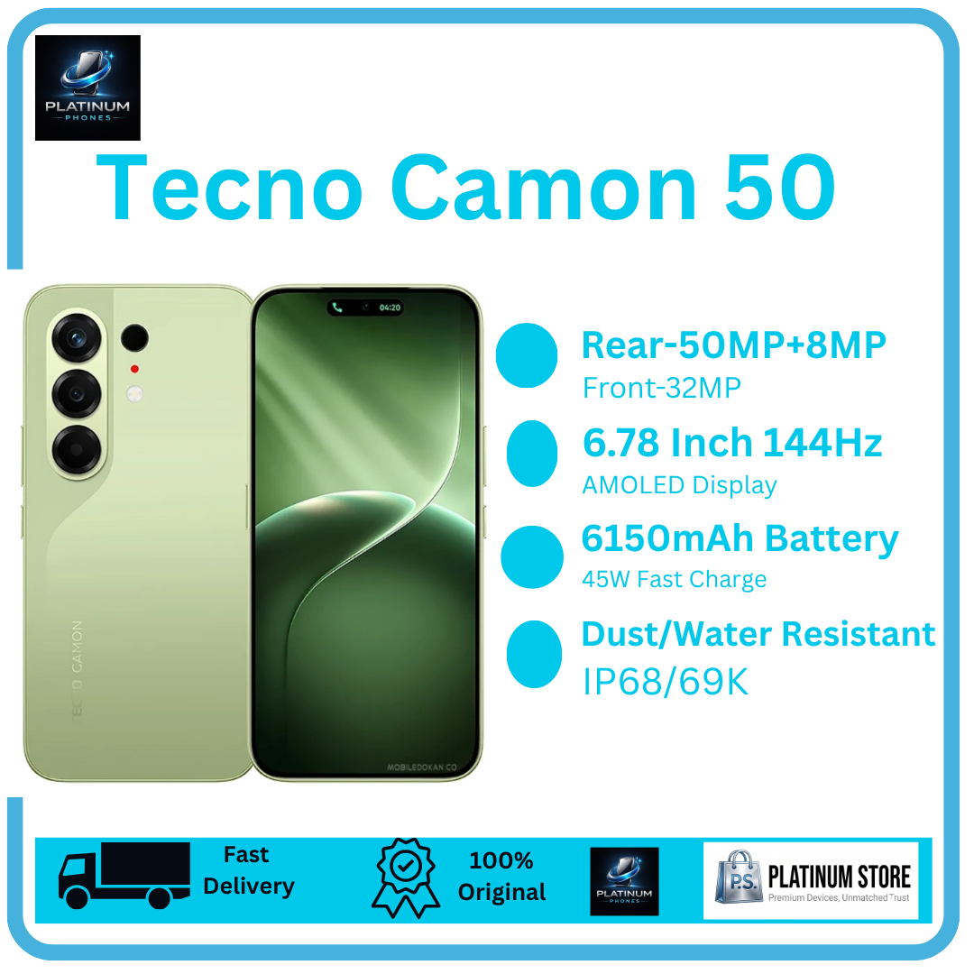[Anniversary Offer] TECNO Camon 50 256GB+16(8+8)GB 6.78" 144Hz AMOLED Display 50MP+8MP Rear Camera 6150mAh Battery 45W Fast Charging Under-Display Fingerprint IP68/69K Smart TECNO AI Smartphone
