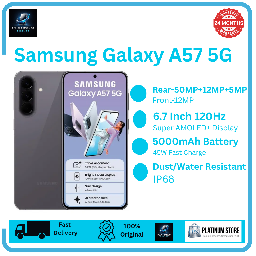 Samsung Galaxy A57 5G 256GB+16(8+8)GB Super AMOLED+ Display 6.7" (50+12+5)MP Super Clear-Camera 5000mAh Battery 45W Fast Charging Dual e-SIM Support Under-Display Fingerprint Galaxy AI Smartphone