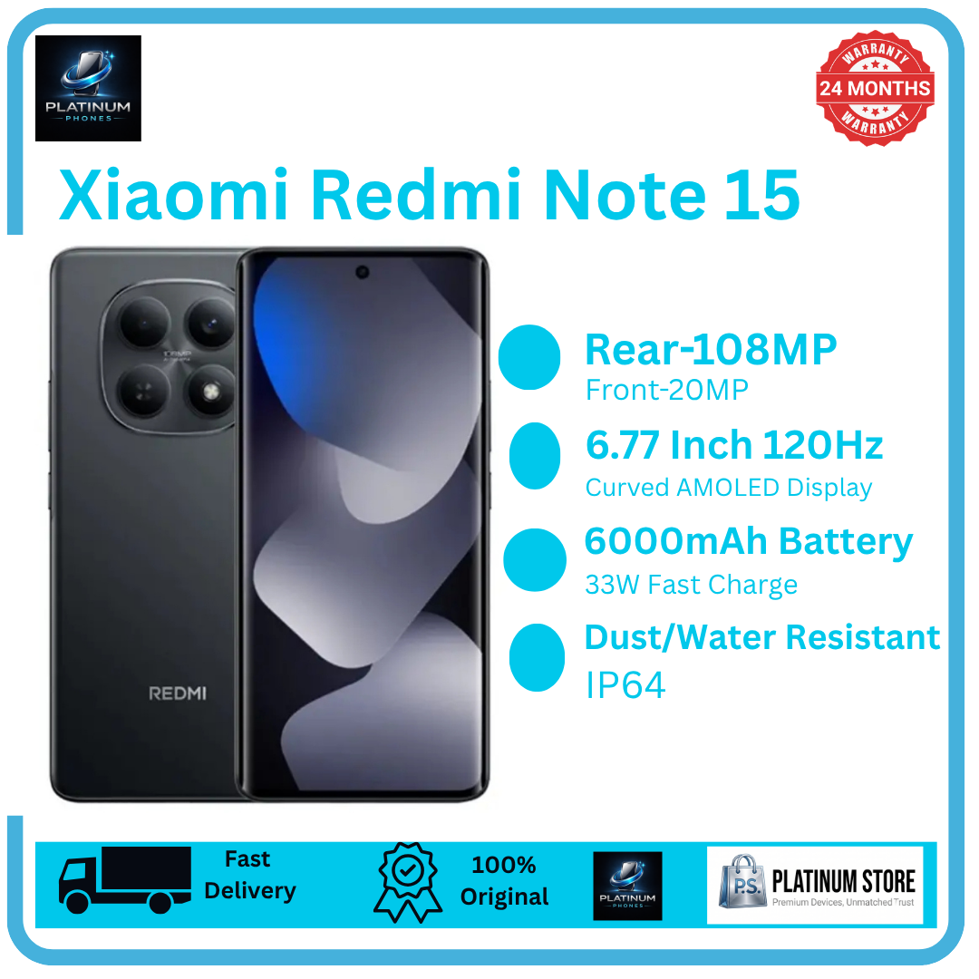 XIAOMI Redmi Note 15 256GB+16(8+8)GB Curved Screen 6.77" 120Hz AMOLED Display 108MP Camera 6000mAh Battery 33W Hyper Charge Under-Display Fingerprint AI Smartphone