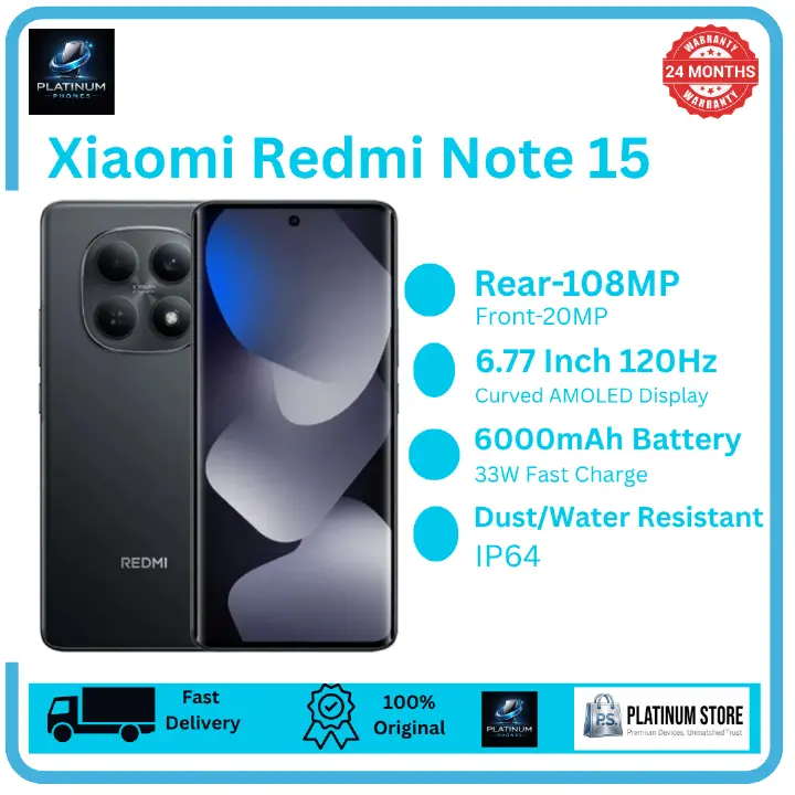 XIAOMI Redmi Note 15 256GB+16(8+8)GB Curved Screen 6.77" 120Hz AMOLED Display 108MP Camera 6000mAh Battery 33W Hyper Charge Under-Display Fingerprint AI Smartphone