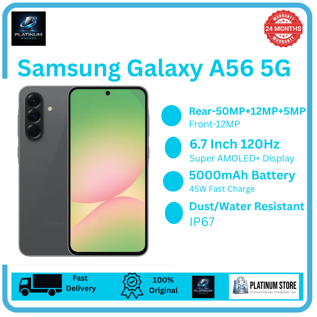 Samsung Galaxy A56 5G 256GB+16(8+8)GB Super AMOLED 6.7" Display (50+12+5)MP Rear Camera Dual e-SIM 5000mAh Battery 45W Fast Charging Under-Display Fingerprint IP67 Galaxy AI Smartphone