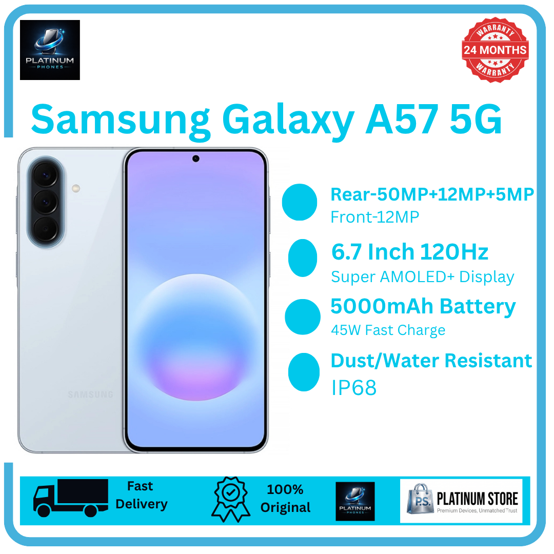 Samsung Galaxy A57 5G 256GB+16(8+8)GB Super AMOLED+ Display 6.7" (50+12+5)MP Super Clear-Camera 5000mAh Battery 45W Fast Charging Dual e-SIM Support Under-Display Fingerprint Galaxy AI Smartphone