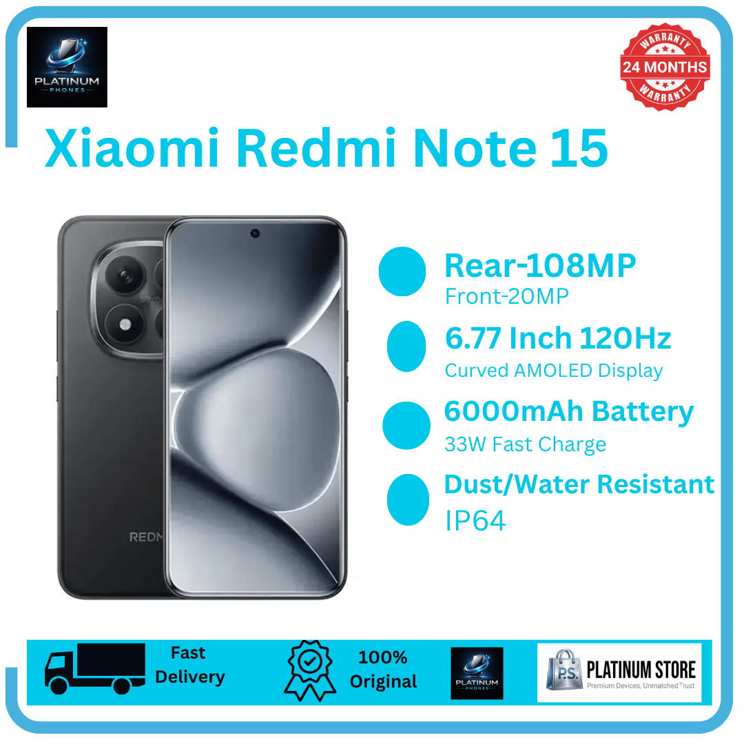 XIAOMI Redmi Note 15 256GB+16(8+8)GB Curved Screen 6.77" 120Hz AMOLED Display 108MP Camera 6000mAh Battery 33W Hyper Charge Under-Display Fingerprint AI Smartphone