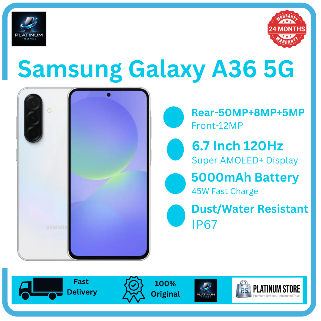 [Brand New] Samsung Galaxy A36 256GB+8GB 6.7" Super AMOLED 120Hz Display (50+8+5)MP Camera 5000mAh Battery 45W Fast Charging Dual SIM Under-Display Fingerprint IP67 Galaxy AI Smartphone