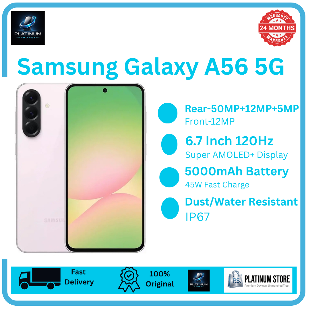 Samsung Galaxy A56 5G 256GB+16(8+8)GB Super AMOLED 6.7" Display (50+12+5)MP Rear Camera Dual e-SIM 5000mAh Battery 45W Fast Charging Under-Display Fingerprint IP67 Galaxy AI Smartphone
