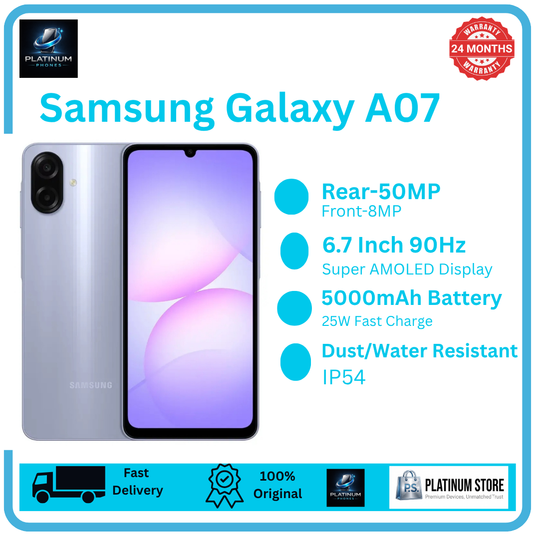 [Price Drop Alert!] Samsung Galaxy A07 128GB+4GB 6.7" PLS LCD 90Hz Display 50MP Rear Camera 5000mAh Battery 25W Fast Charging Dual SIM Fingerprint Unlock Galaxy AI Android Smartphone