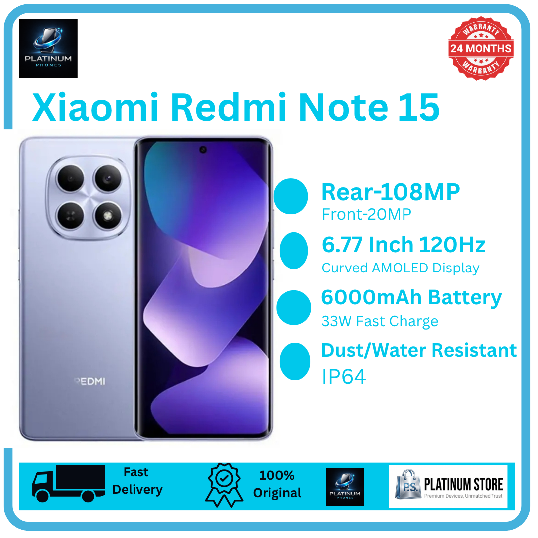 XIAOMI Redmi Note 15 256GB+16(8+8)GB Curved Screen 6.77" 120Hz AMOLED Display 108MP Camera 6000mAh Battery 33W Hyper Charge Under-Display Fingerprint AI Smartphone