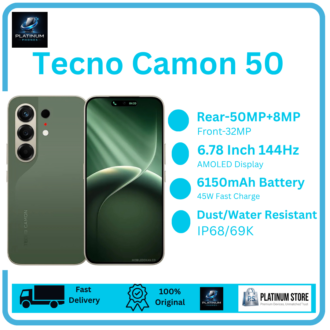 [Anniversary Offer] TECNO Camon 50 256GB+16(8+8)GB 6.78" 144Hz AMOLED Display 50MP+8MP Rear Camera 6150mAh Battery 45W Fast Charging Under-Display Fingerprint IP68/69K Smart TECNO AI Smartphone
