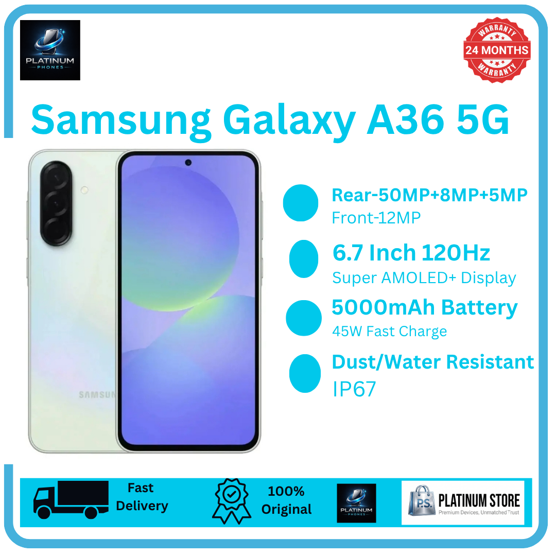 [Brand New] Samsung Galaxy A36 256GB+8GB 6.7" Super AMOLED 120Hz Display (50+8+5)MP Camera 5000mAh Battery 45W Fast Charging Dual SIM Under-Display Fingerprint IP67 Galaxy AI Smartphone