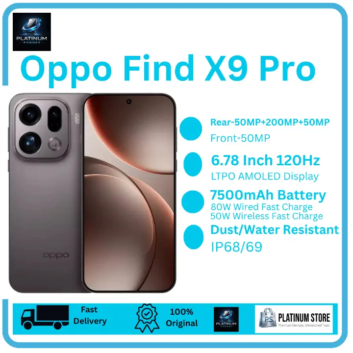 [Brand New] OPPO Find X9 Pro 512GB+12GB LTPO AMOLED 6.78" 120Hz Display Massive 7500mAh Battery 80W Wired 50W Wireless 50+200+50MP Back Cameras Under-Display Ultrasonic Fingerprint Smart AI Smartphone