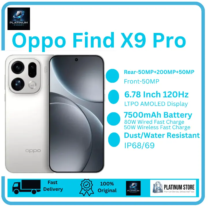 [Brand New] OPPO Find X9 Pro 512GB+12GB LTPO AMOLED 6.78" 120Hz Display Massive 7500mAh Battery 80W Wired 50W Wireless 50+200+50MP Back Cameras Under-Display Ultrasonic Fingerprint Smart AI Smartphone