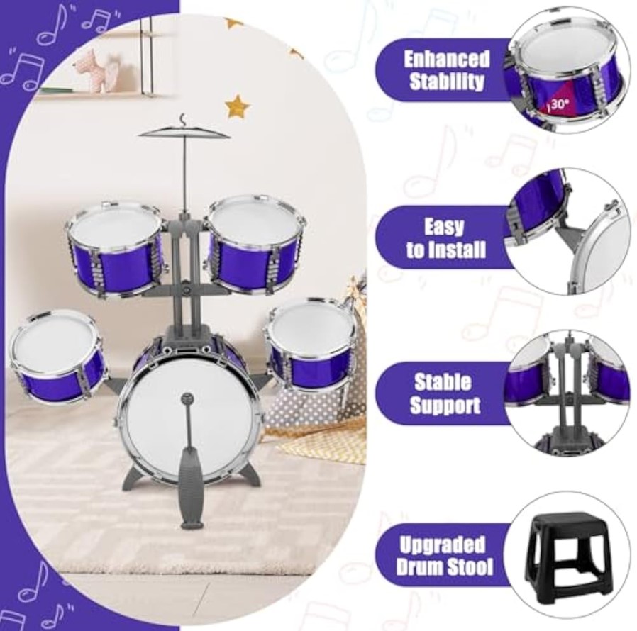 Kids Drum Set Musical Toy for Children Early Learning Rhythm Development Educational Play Instrument Set for Boys and Girls Home Use Beginner Music Training Kit Pink Blue Colors Available