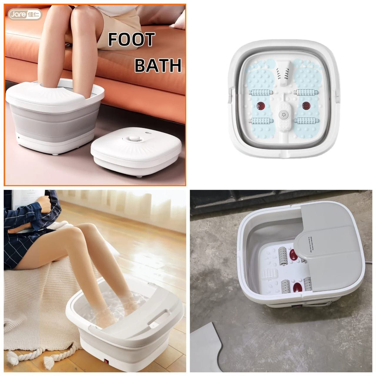 Electric Folding Foot Bath Spa Basin Heated Foot Soak Massager with Bubble Function Automatic Temperature Control Massage Rollers and Foot Scraping Relaxation Pedicure Tub for Home Use (Grey Color)