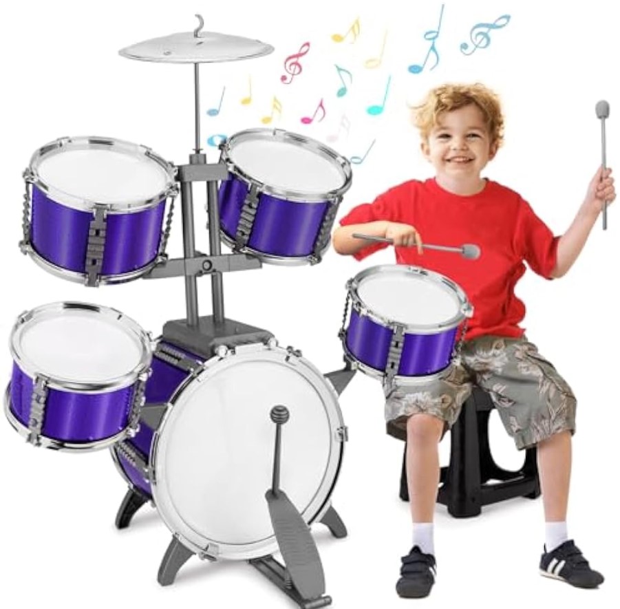 Kids Drum Set Musical Toy for Children Early Learning Rhythm Development Educational Play Instrument Set for Boys and Girls Home Use Beginner Music Training Kit Pink Blue Colors Available