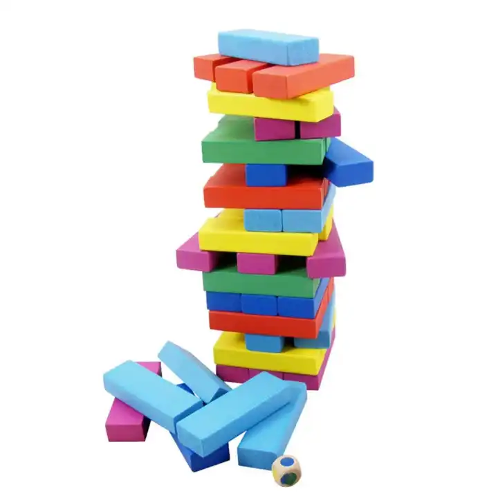 Coloured Jenga Wooden Block Stacking Game Colorful Balance Tower Family Party Game for Kids Adults Educational Indoor Outdoor Team Building Fun Strategy Entertainment Gift Toy