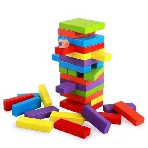 Coloured Jenga Wooden Block Stacking Game Colorful Balance Tower Family Party Game for Kids Adults Educational Indoor Outdoor Team Building Fun Strategy Entertainment Gift Toy