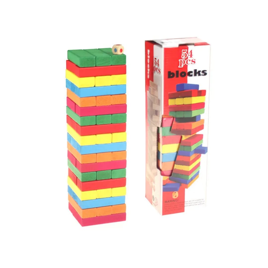 Coloured Jenga Wooden Block Stacking Game Colorful Balance Tower Family Party Game for Kids Adults Educational Indoor Outdoor Team Building Fun Strategy Entertainment Gift Toy