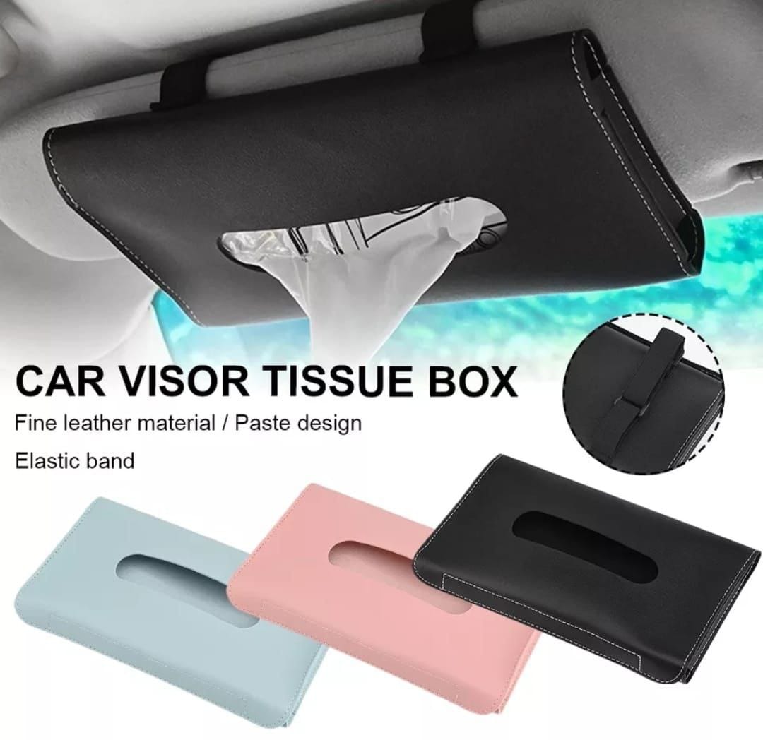 Premium Car Visor Tissue Box Holder – Slim PU Leather Tissue Dispenser with Elastic Straps for Sun Visor, Seat Back & Car Interior Organization