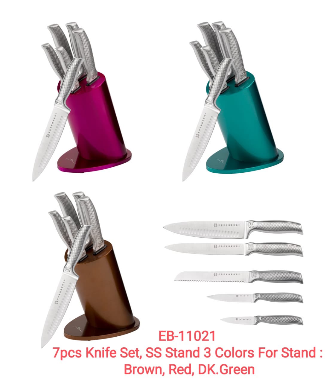 Edenberg EB-11021 7-Piece Stainless Steel Kitchen Knife Set with Storage Stand