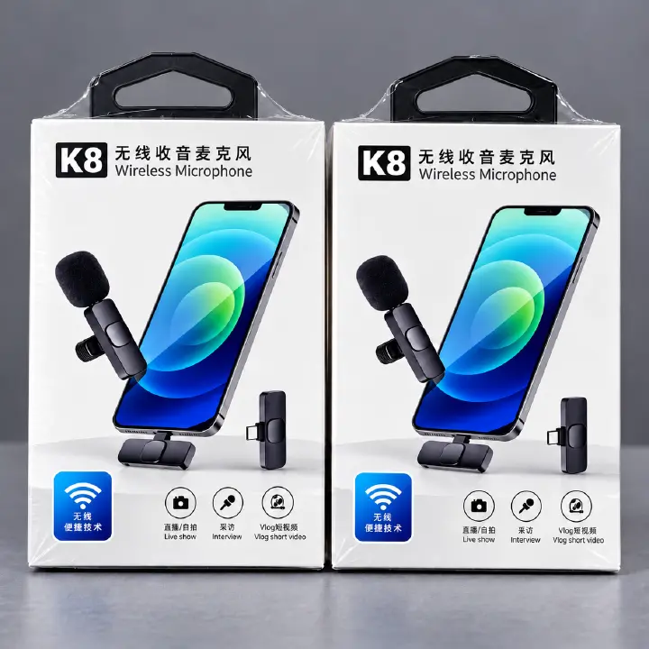 K8 Wireless Lavalier Microphone with Lightning Receiver – Clip-On Mic for Interviews, Vlogging, Live Streaming and Video Recording