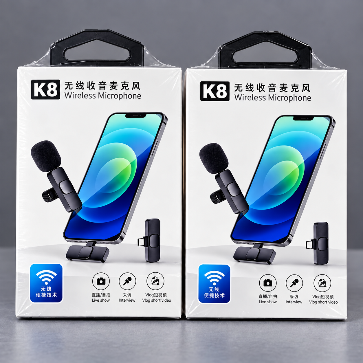 K8 Wireless Lavalier Microphone with Lightning Receiver – Clip-On Mic for Interviews, Vlogging, Live Streaming and Video Recording