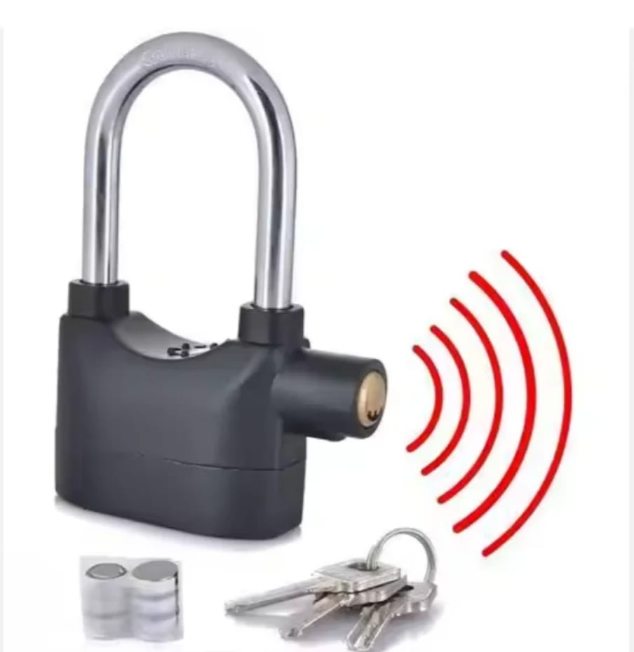 Stainless Steel black Padlock with Alarm 3 Keys  Alarmed Security Alarm Padlocks