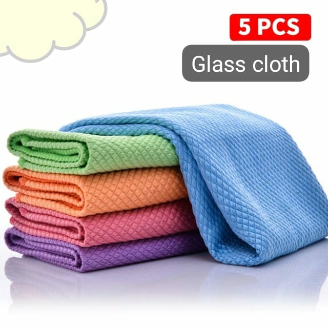 5pcs Fish Scale Microfiber glass Cleaning Cloth, Glass Nanoscale Cleaning Cloth, Wave Pattern, Rag for Washing home Windows, Mirrors, car window cleaning cloth, side mirrors, glass cup cleaning cloth