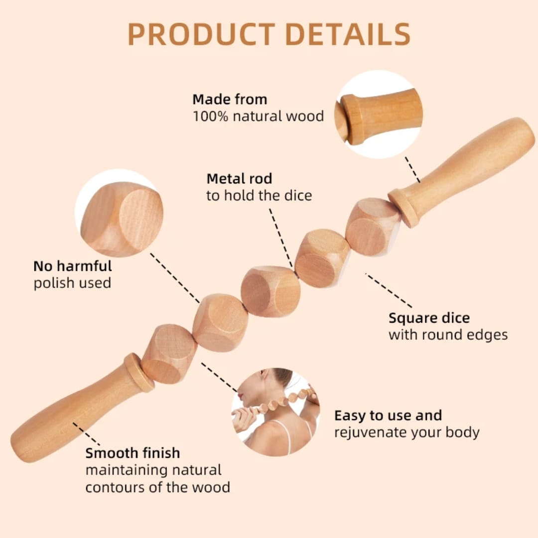 Wooden Massage Roller 6 Cube Design Body Roller Massage Stick Made Of Wood For lymphatic drainage  and muscle  pain relief and body sculpting