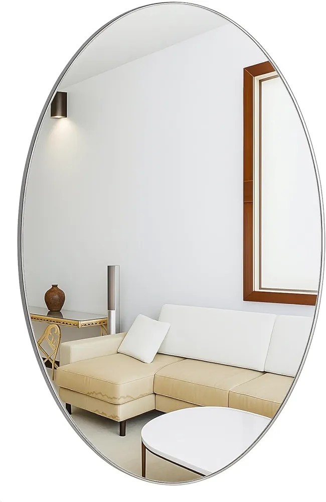 Oval shape 35 X 50 cm Shape Adhesive Mirror Sticker for Wall, Tiles, Bedroom, Living Room, Basin, Bathroom Wall I Both Side Sticker I Acrylic Wall Mirror