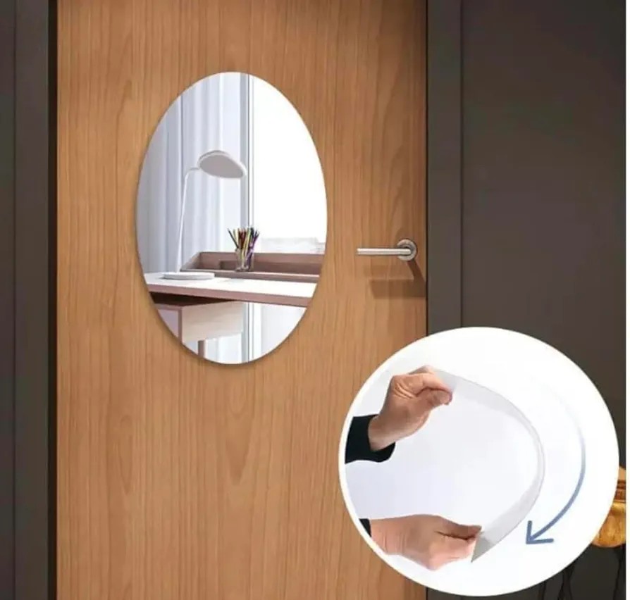 Oval shape 35 X 50 cm Shape Adhesive Mirror Sticker for Wall, Tiles, Bedroom, Living Room, Basin, Bathroom Wall I Both Side Sticker I Acrylic Wall Mirror