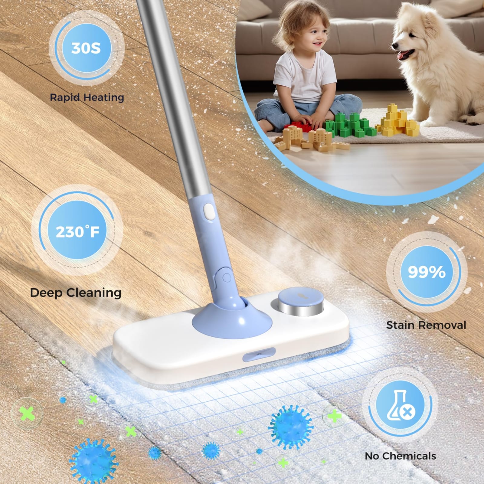 5 In 1 Floor Steamer With Detachable Handheld Steam Cleaner Perfect For Hardwood Floors, Clothes, Windows, Tiles, Furniture, Carpet, Whole Home Use,Steam Mop For Floor Cleaning