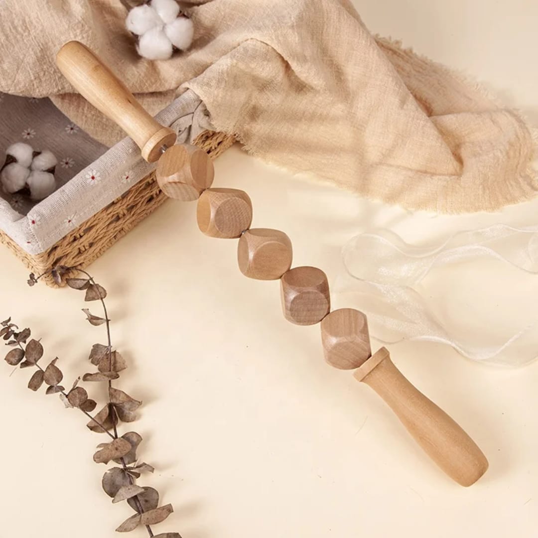 Wooden Massage Roller 6 Cube Design Body Roller Massage Stick Made Of Wood For lymphatic drainage  and muscle  pain relief and body sculpting