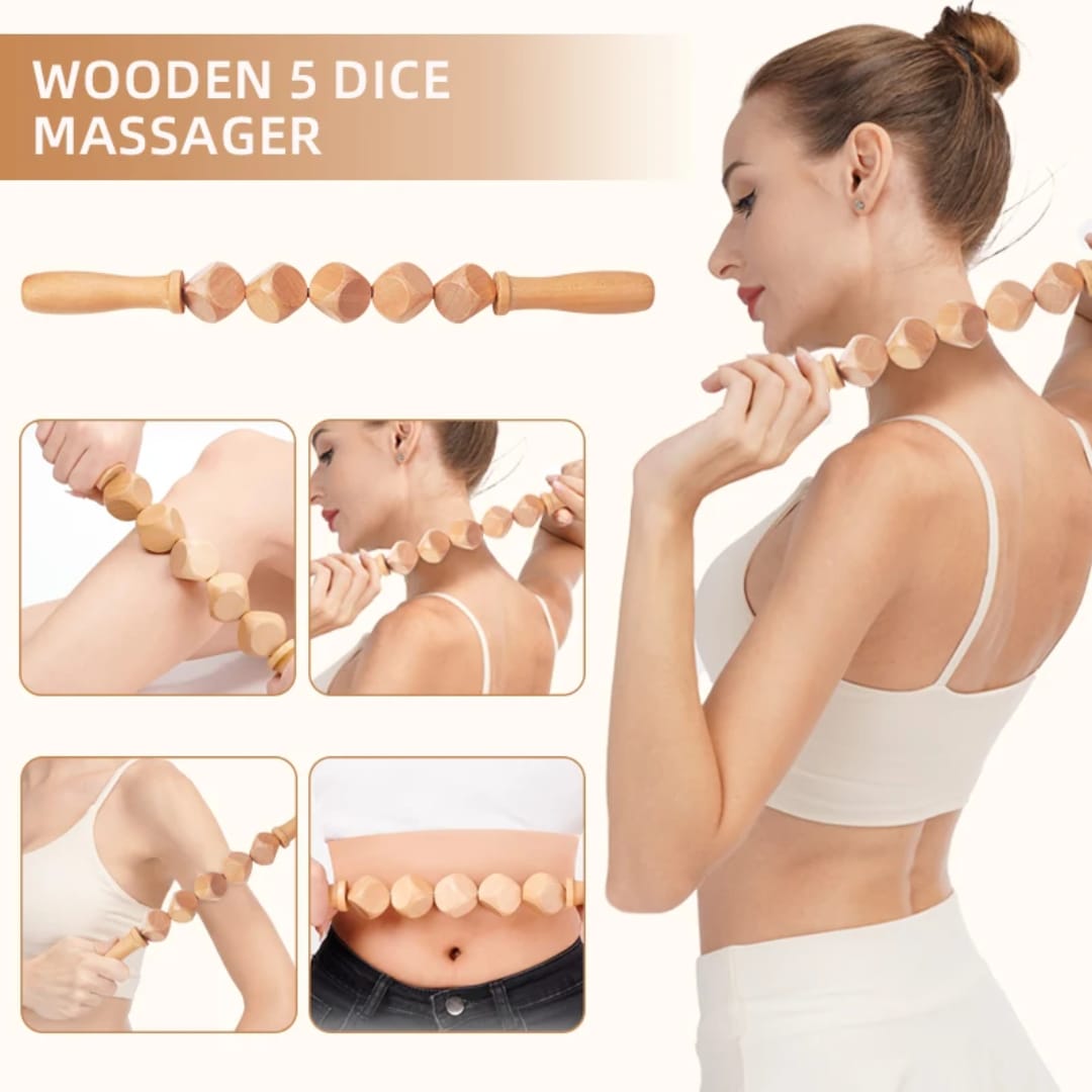 Wooden Massage Roller 6 Cube Design Body Roller Massage Stick Made Of Wood For lymphatic drainage  and muscle  pain relief and body sculpting