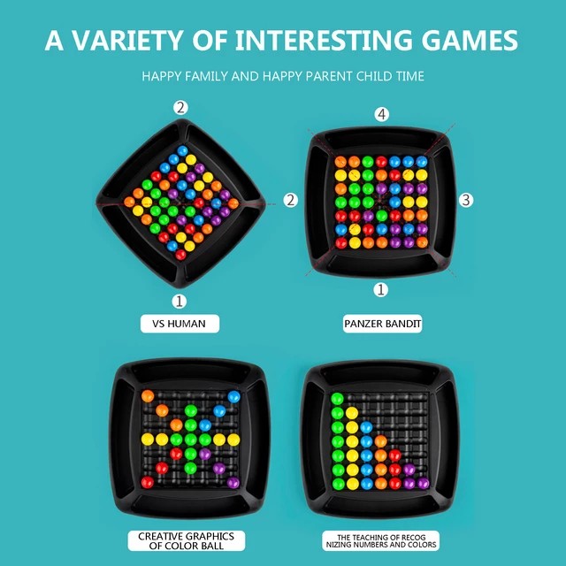 48 ball Puzzle Magic Chess Board Games Rainbow Ball Elimination Toy ,Logical Thinking ,Educational, Interactive Matching Play Toy for Kid and  Parent