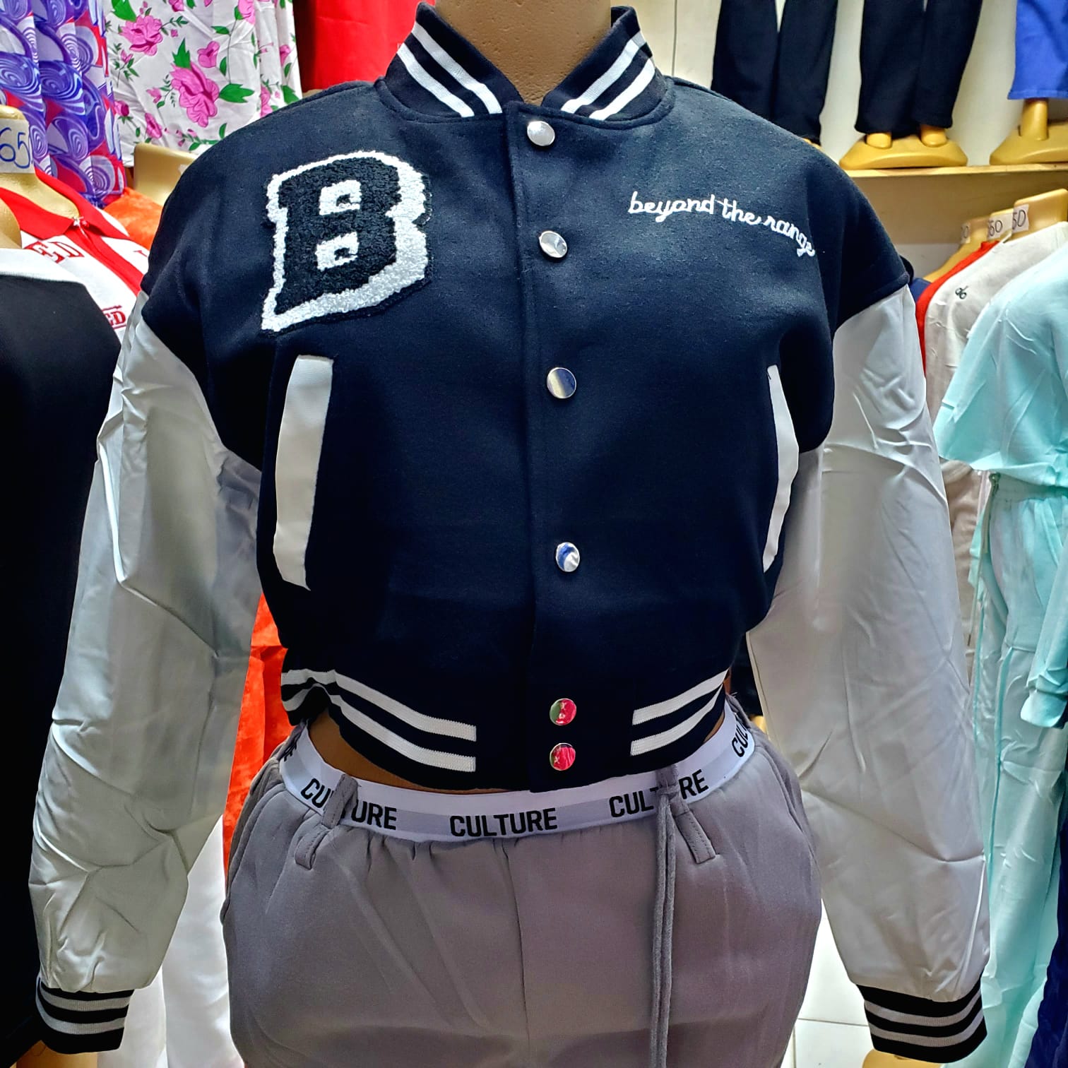 Women’s Cropped Varsity Bomber Jacket – Baseball Style Button-Up Coat