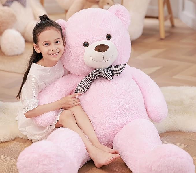 Giant Fluffy Teddy Bear Pink Soft Plush Stuffed Animal Hugging Doll Gift Toy For Kids Girls And Loved Ones
