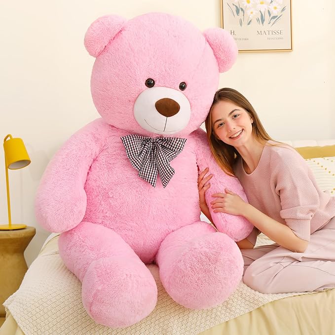 Giant Fluffy Teddy Bear Pink Soft Plush Stuffed Animal Hugging Doll Gift Toy For Kids Girls And Loved Ones