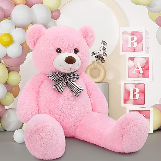 Giant Fluffy Teddy Bear Pink Soft Plush Stuffed Animal Hugging Doll Gift Toy For Kids Girls And Loved Ones