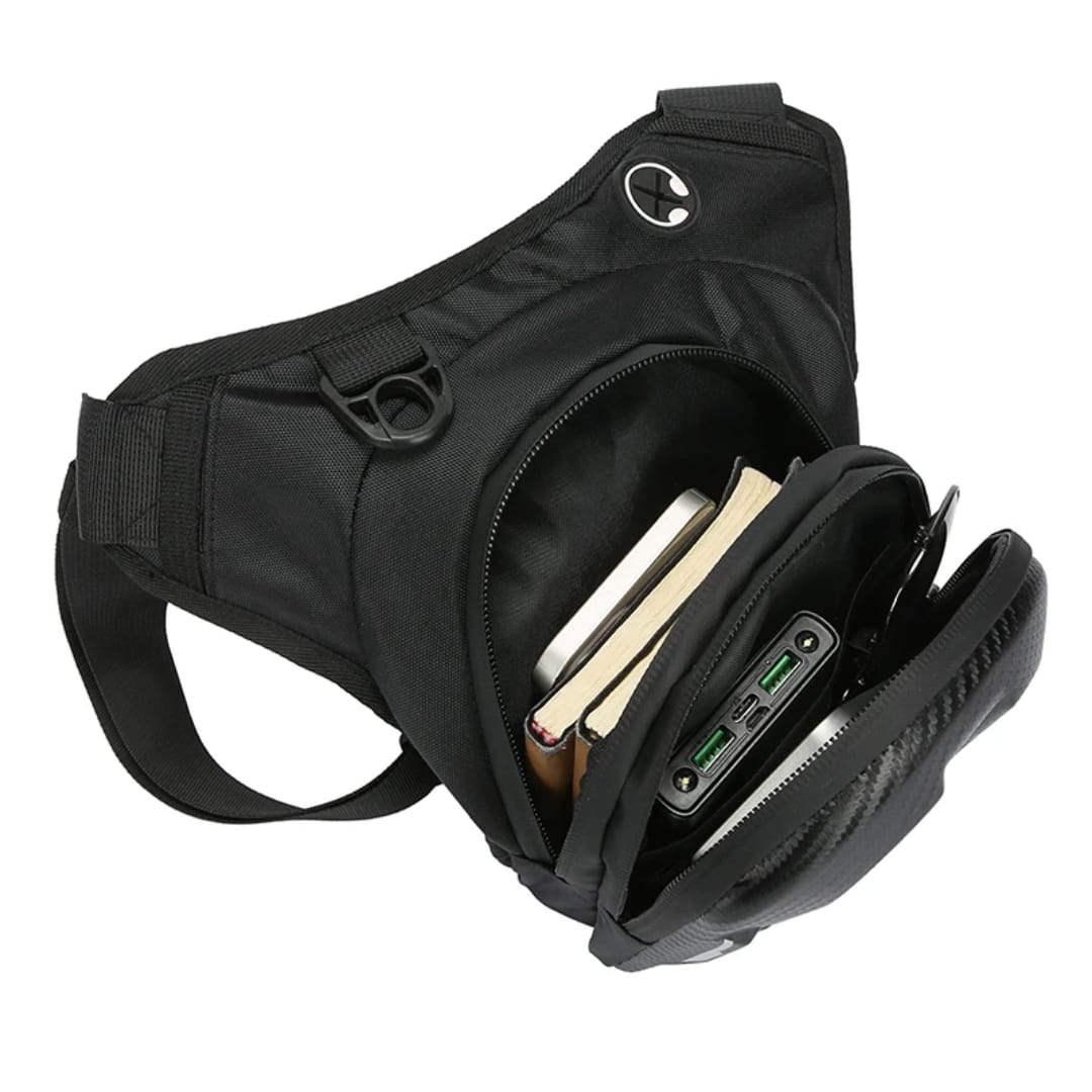 Motorcycle Leg Bag Waterproof Carbon Fiber Riding Waist Pack Shoulder Sling Storage Bag Black Outdoor Travel Utility Pouch
