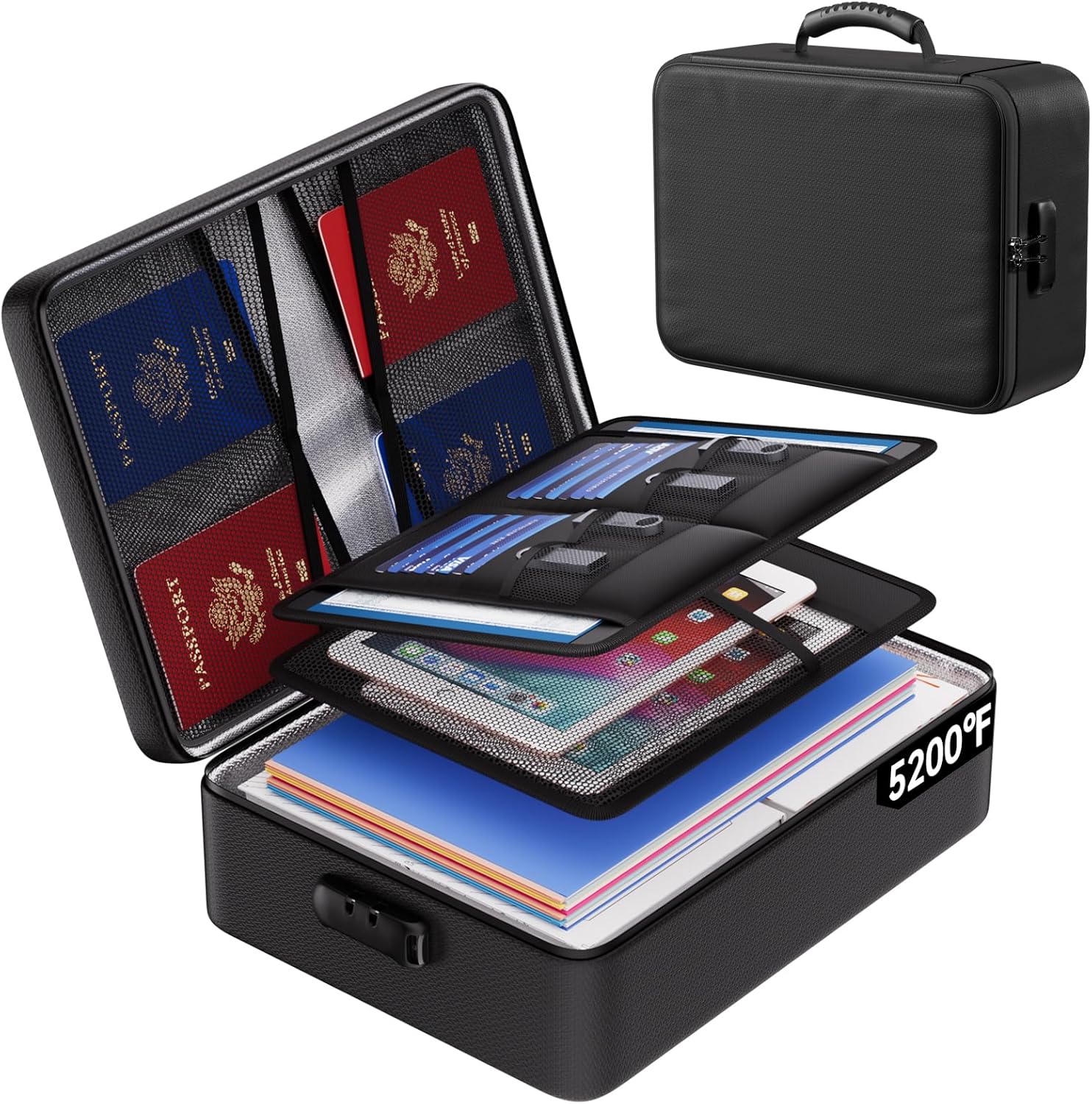 Fireproof Water Resistant Documents Organizer Storage Bag Portable Safe File Holder For Certificates Cash Passport And Important Documents