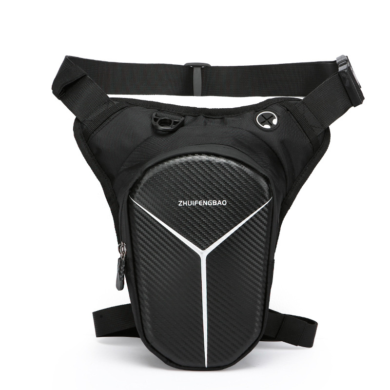 Motorcycle Leg Bag Waterproof Carbon Fiber Riding Waist Pack Shoulder Sling Storage Bag Black Outdoor Travel Utility Pouch