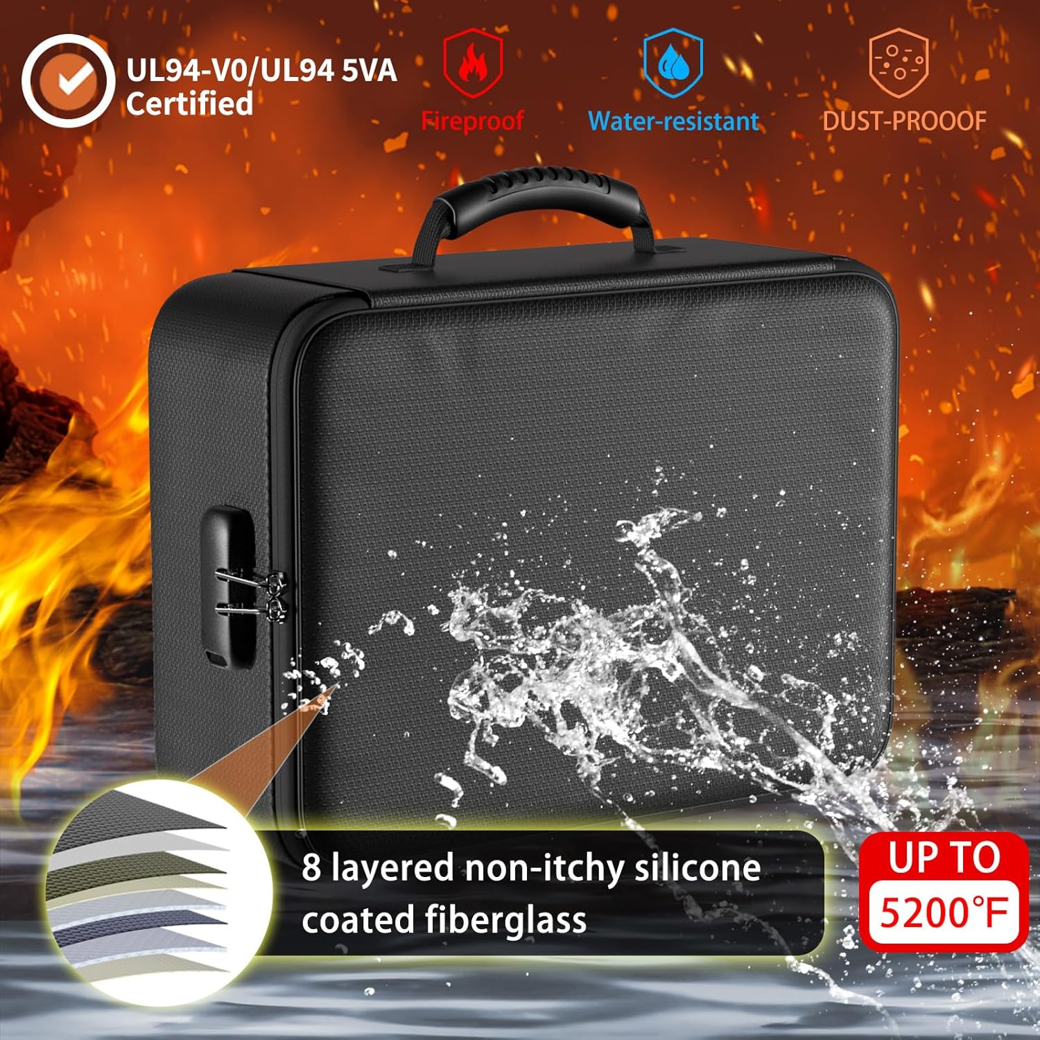 Fireproof Water Resistant Documents Organizer Storage Bag Portable Safe File Holder For Certificates Cash Passport And Important Documents