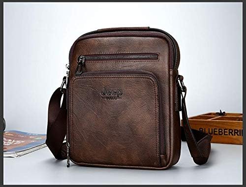 Jeep Dark Brown Leather Crossbody Shoulder Bag Business Messenger Bag For Men Travel Office Casual And Everyday Use