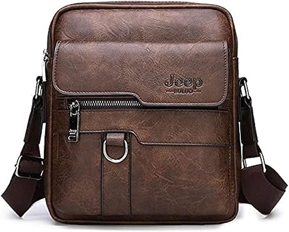 Jeep Dark Brown Leather Crossbody Shoulder Bag Business Messenger Bag For Men Travel Office Casual And Everyday Use