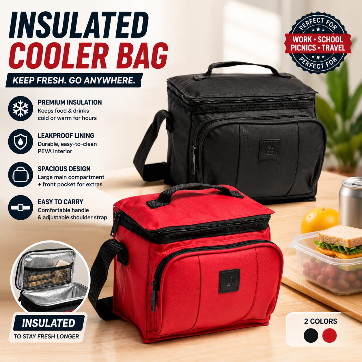 Portable Insulated Cooler Lunch Bag Thermal Food And Drink Storage Bag For School Office Travel Picnic And Outdoor Use