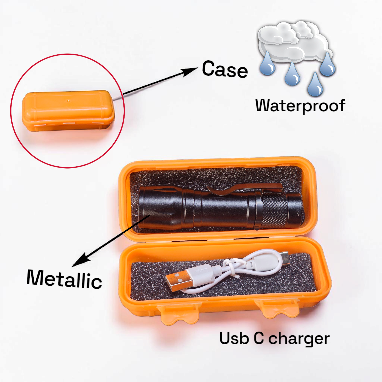 LED Zoom Flashlight Tactical Torch – High Brightness Rechargeable Outdoor Torch for Camping, Security & Emergency Use
