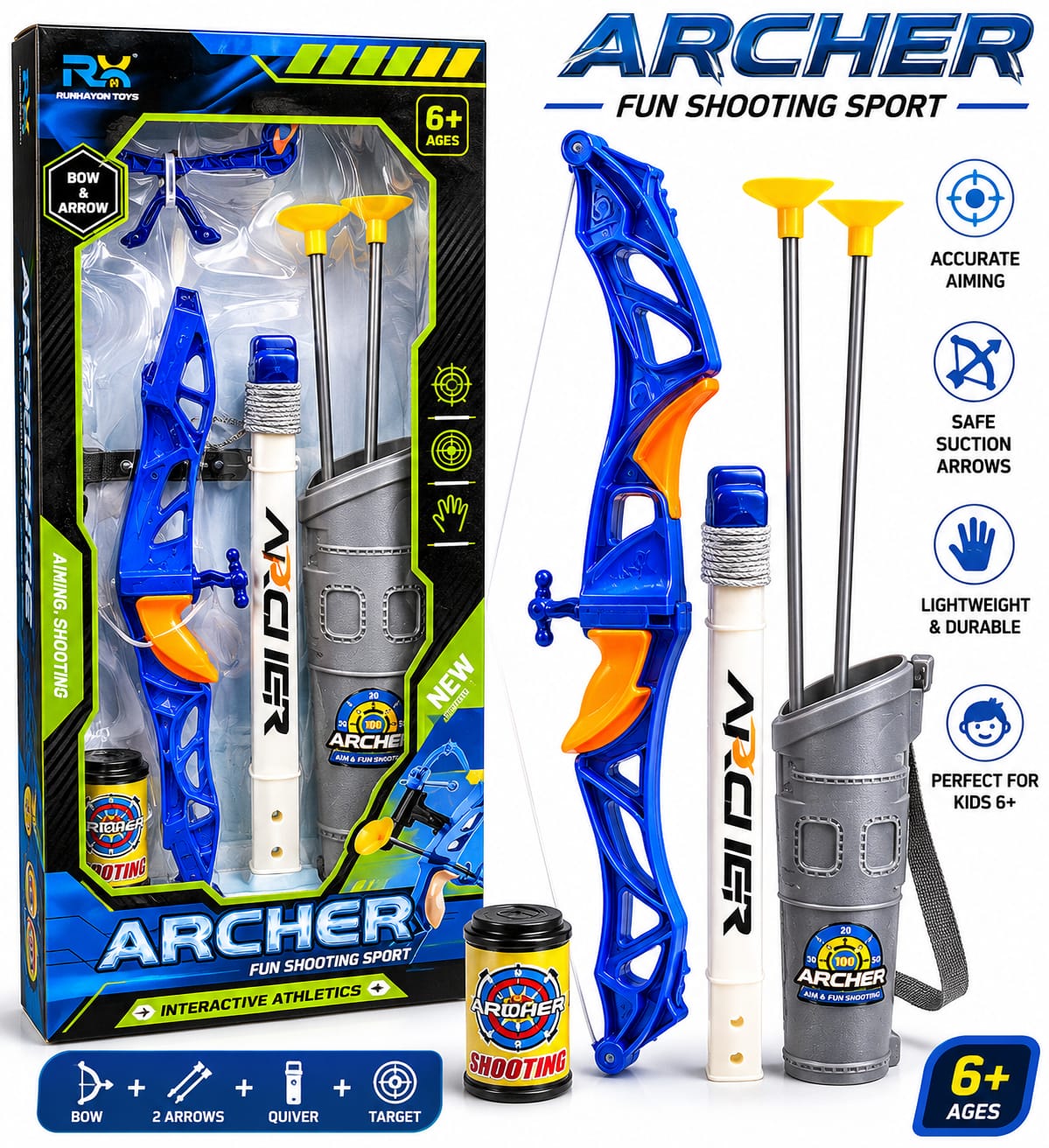 Kids Archer Fun Shooting Sport Bow And Arrow Toy Set With Target Indoor Outdoor Archery Training Game For Boys And Girls