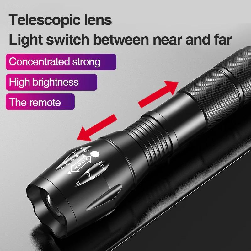 LED Zoom Flashlight Tactical Torch – High Brightness Rechargeable Outdoor Torch for Camping, Security & Emergency Use